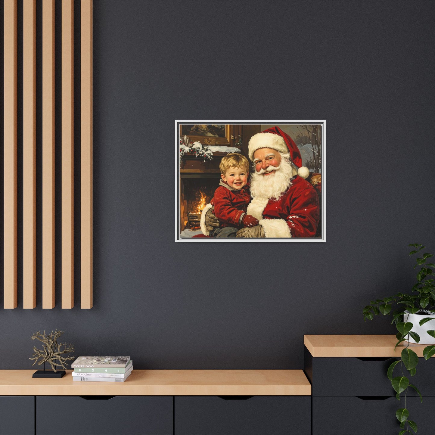 Vintage Santa with Little Boy - Framed Canvas