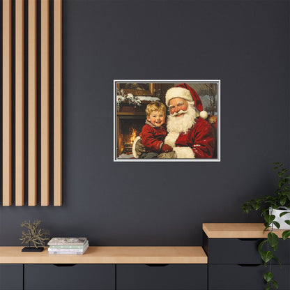 Vintage Santa with Little Boy - Framed Canvas