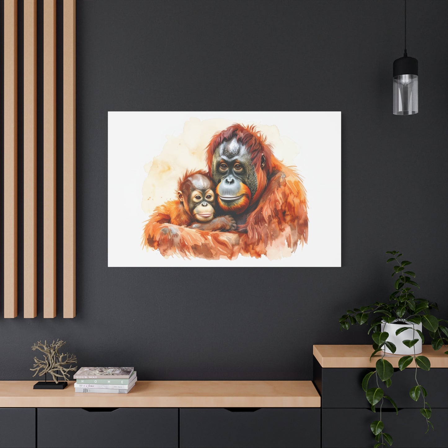 Orangutan and Baby Watercolor Canvas