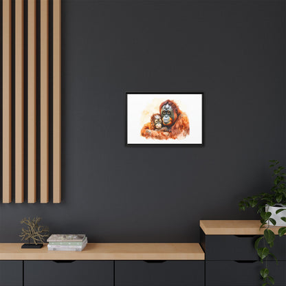 Orangutan and Baby Watercolor - Framed Canvas