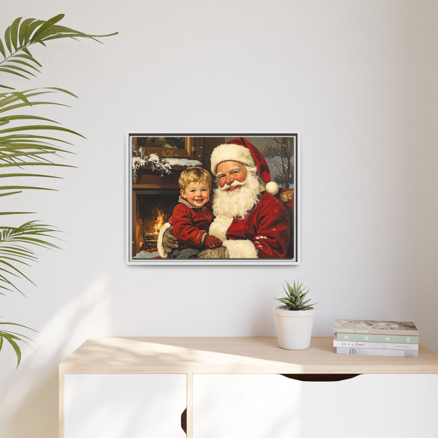 Vintage Santa with Little Boy - Framed Canvas