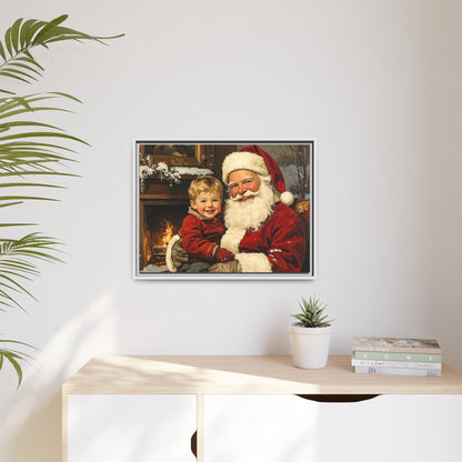 Vintage Santa with Little Boy - Framed Canvas