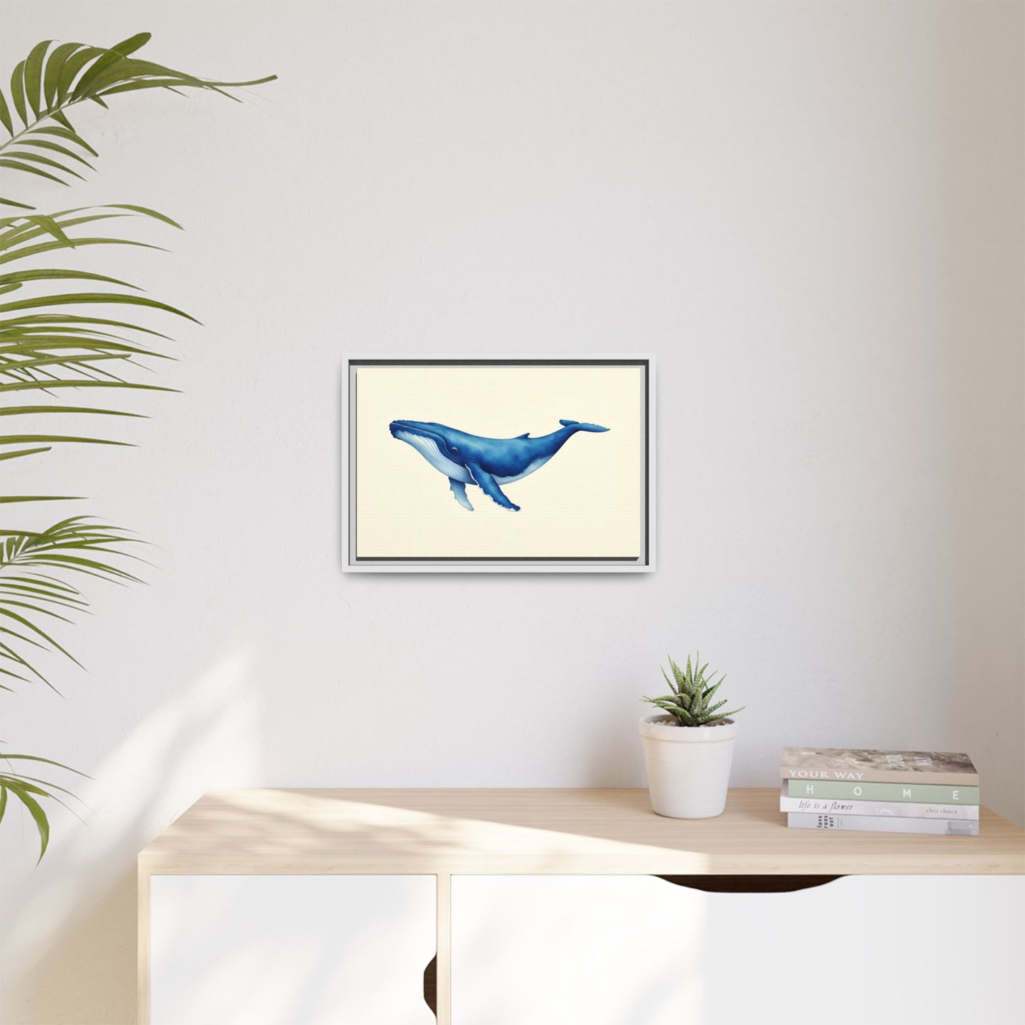 Blue Whale Watercolor - Framed Canvas