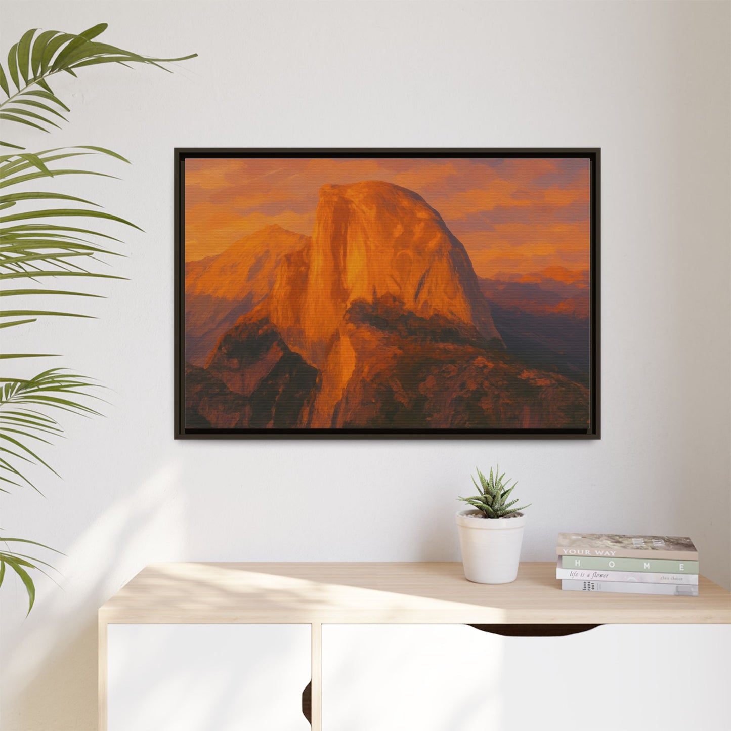 Sunset Over Half Dome - Framed Canvas