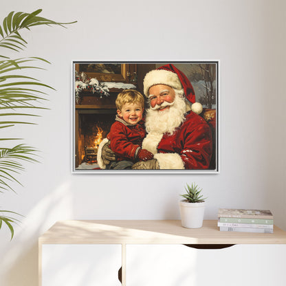 Vintage Santa with Little Boy - Framed Canvas