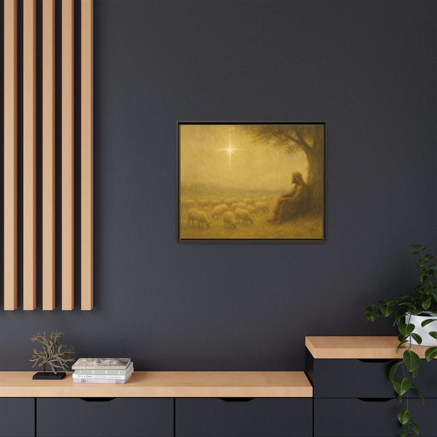 Shepherd In The Field - Framed Canvas