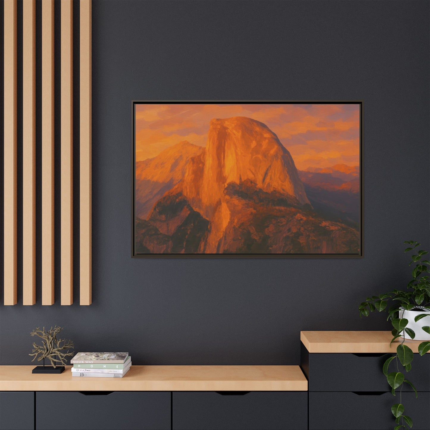 Sunset Over Half Dome - Framed Canvas