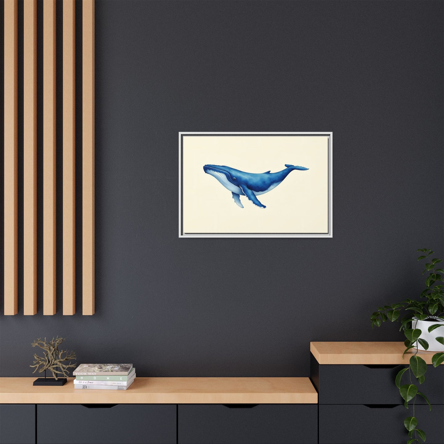 Blue Whale Watercolor - Framed Canvas