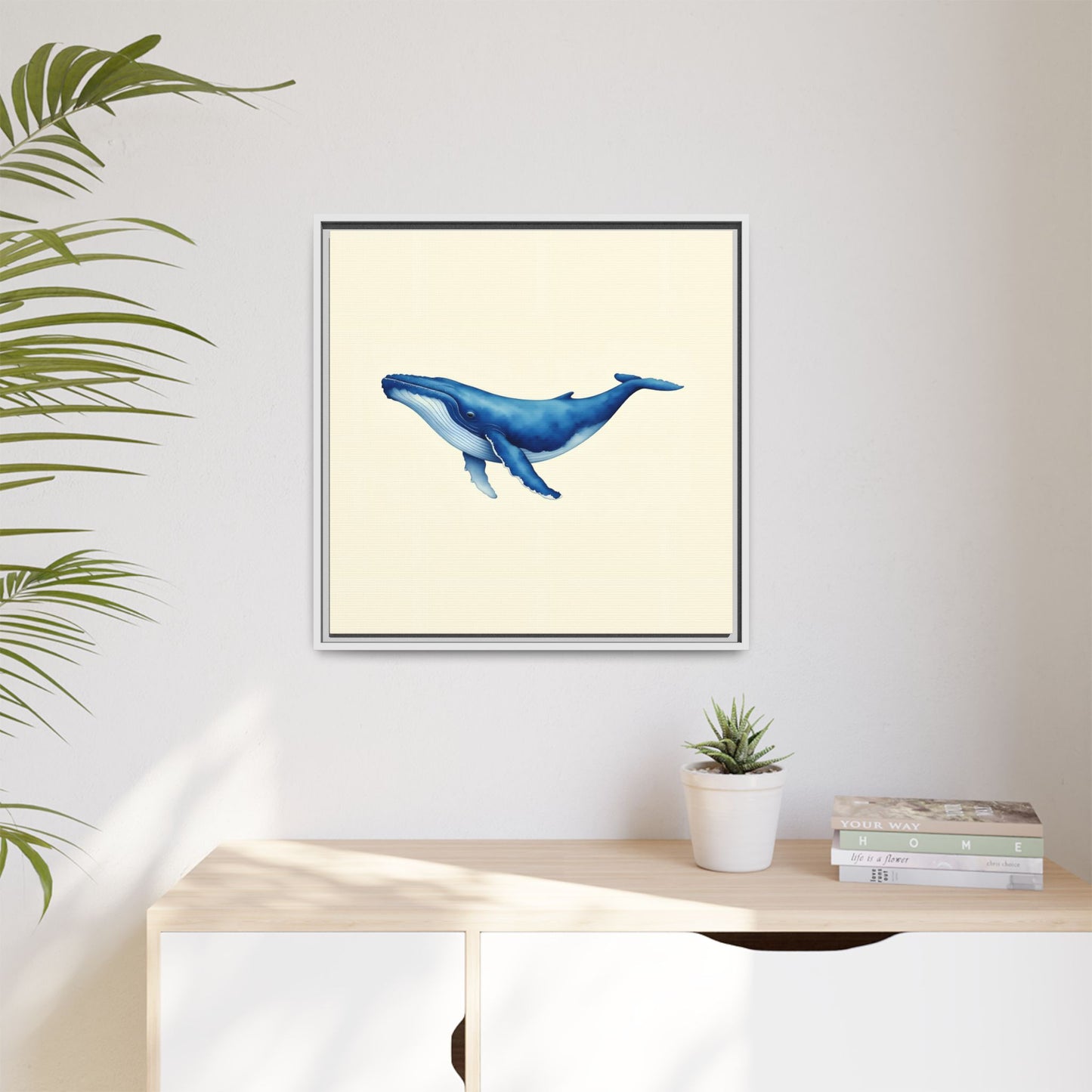 Blue Whale Watercolor - Framed Canvas