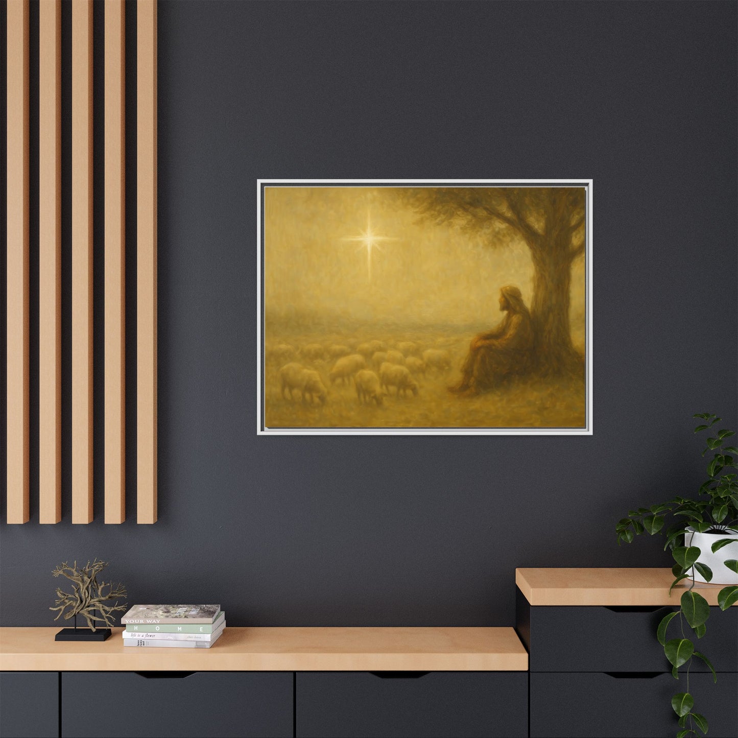 Shepherd In The Field - Framed Canvas