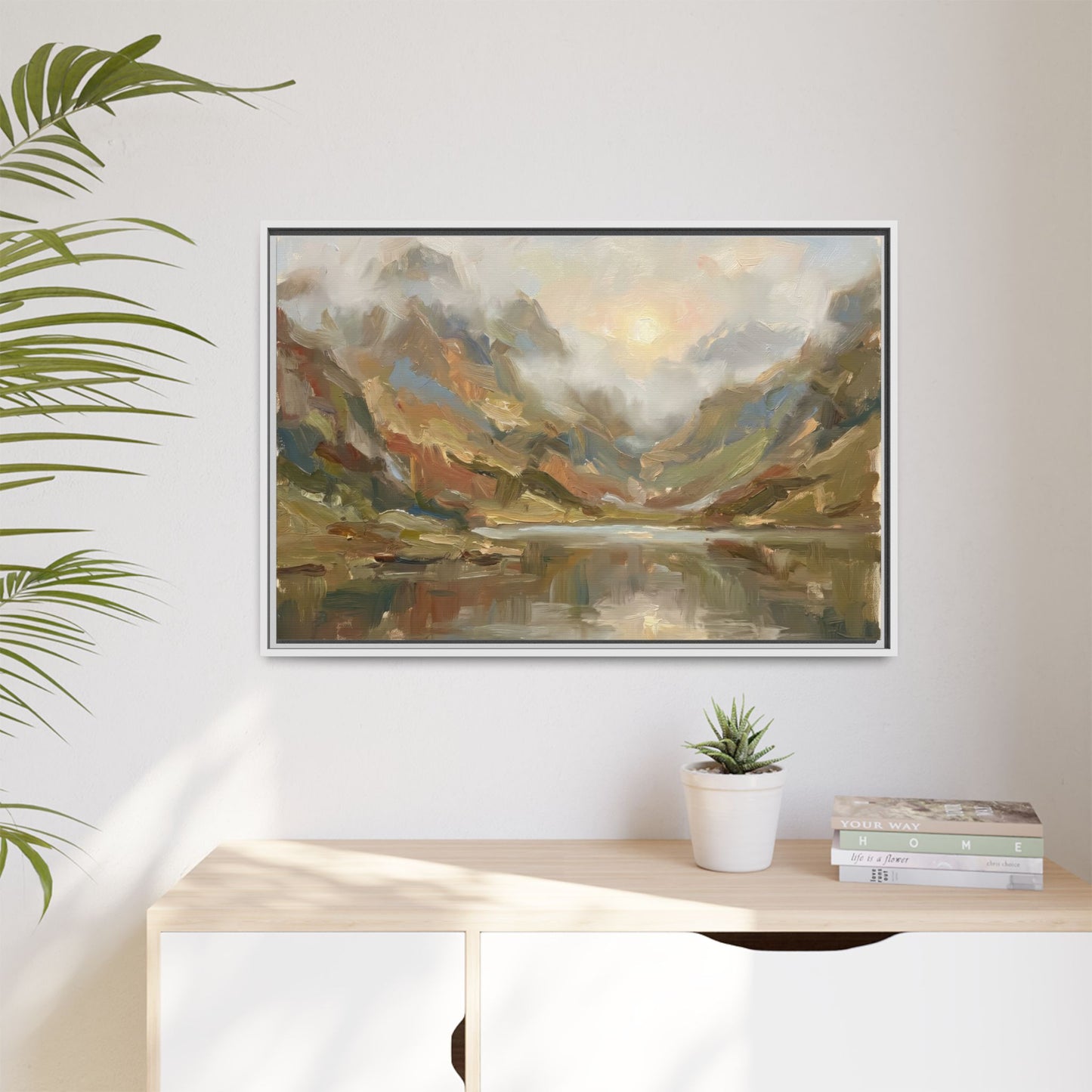 Misty Mountain Lake - Framed Canvas