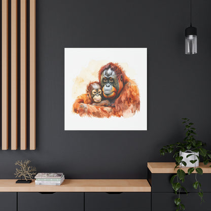 Orangutan and Baby Watercolor Canvas