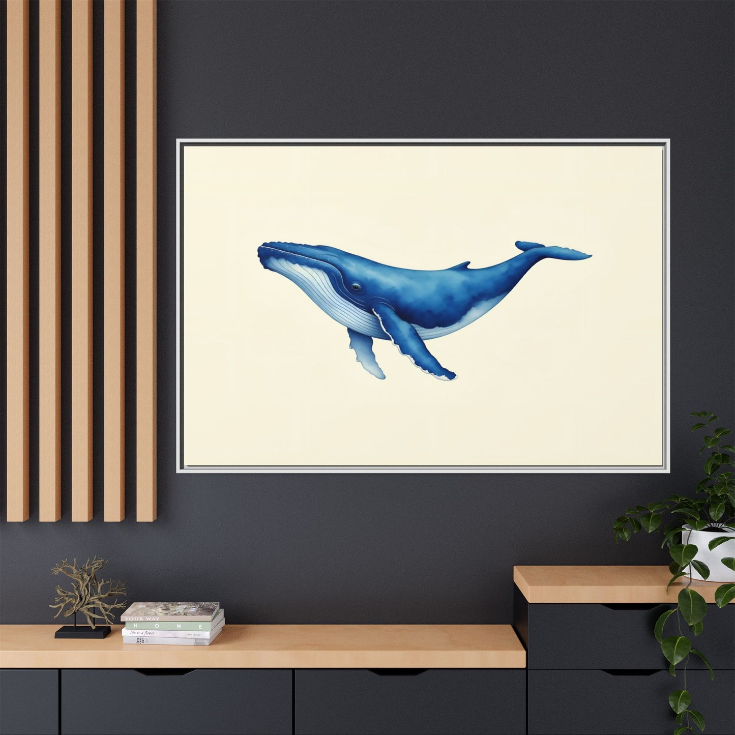 Blue Whale Watercolor - Framed Canvas