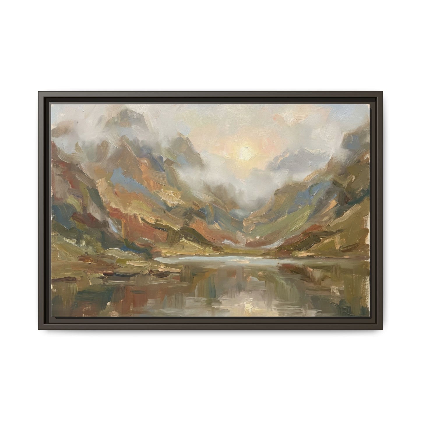 Misty Mountain Lake - Framed Canvas
