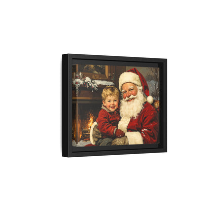 Vintage Santa with Little Boy - Framed Canvas