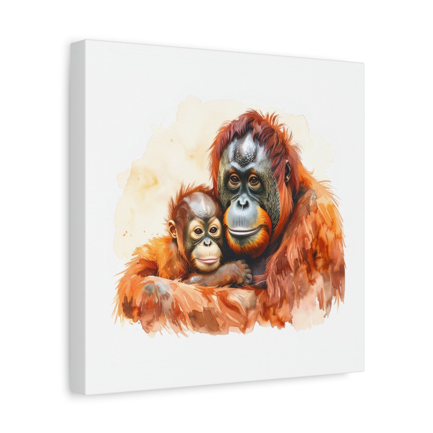 Orangutan and Baby Watercolor Canvas