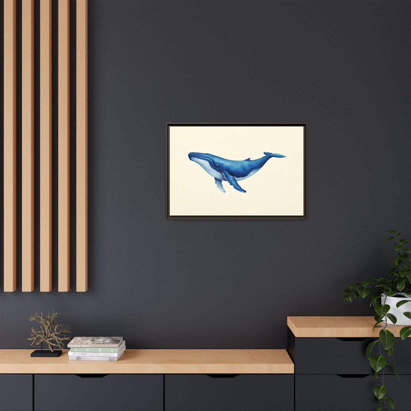Blue Whale Watercolor - Framed Canvas