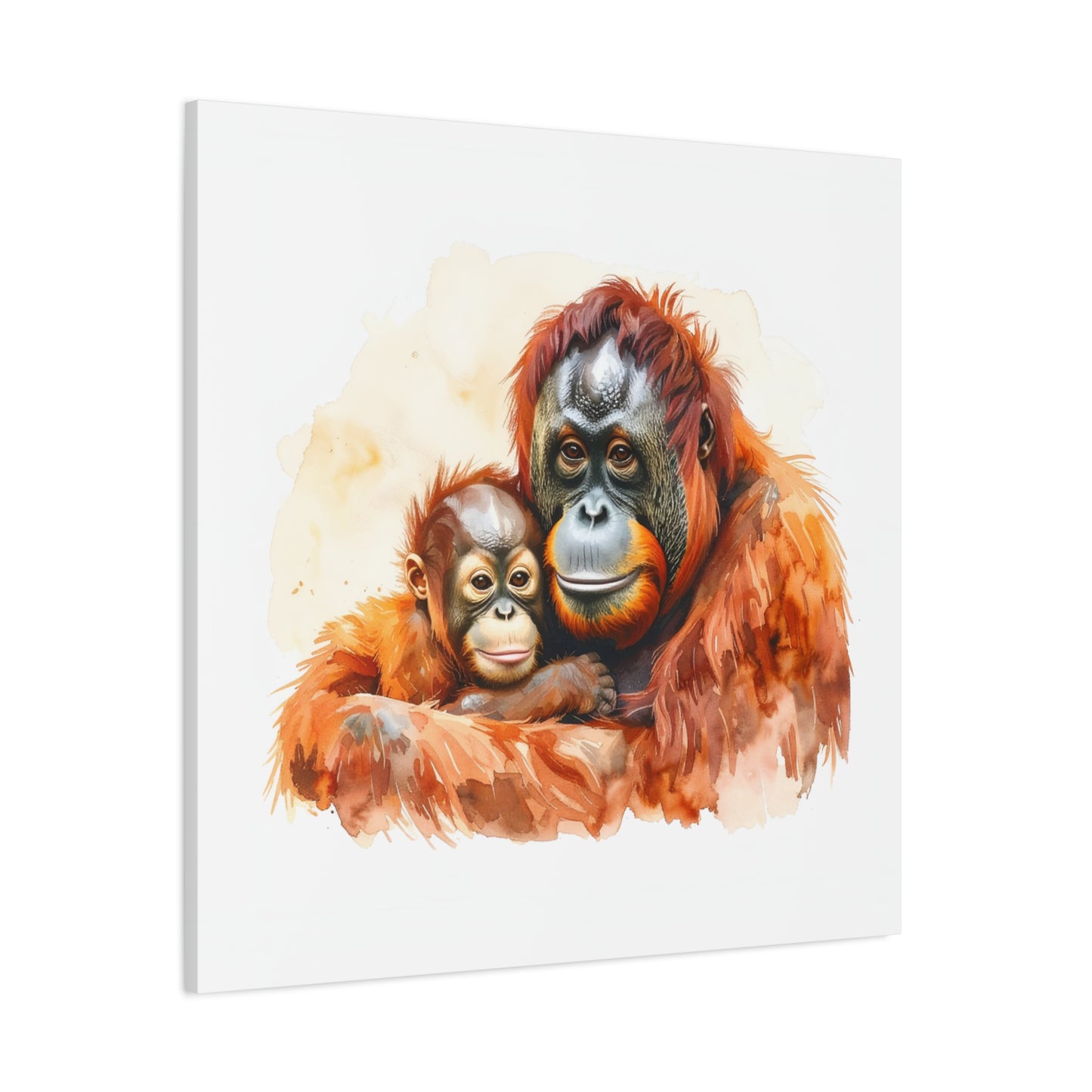Orangutan and Baby Watercolor Canvas