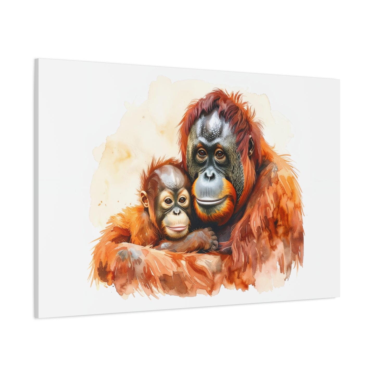 Orangutan and Baby Watercolor Canvas