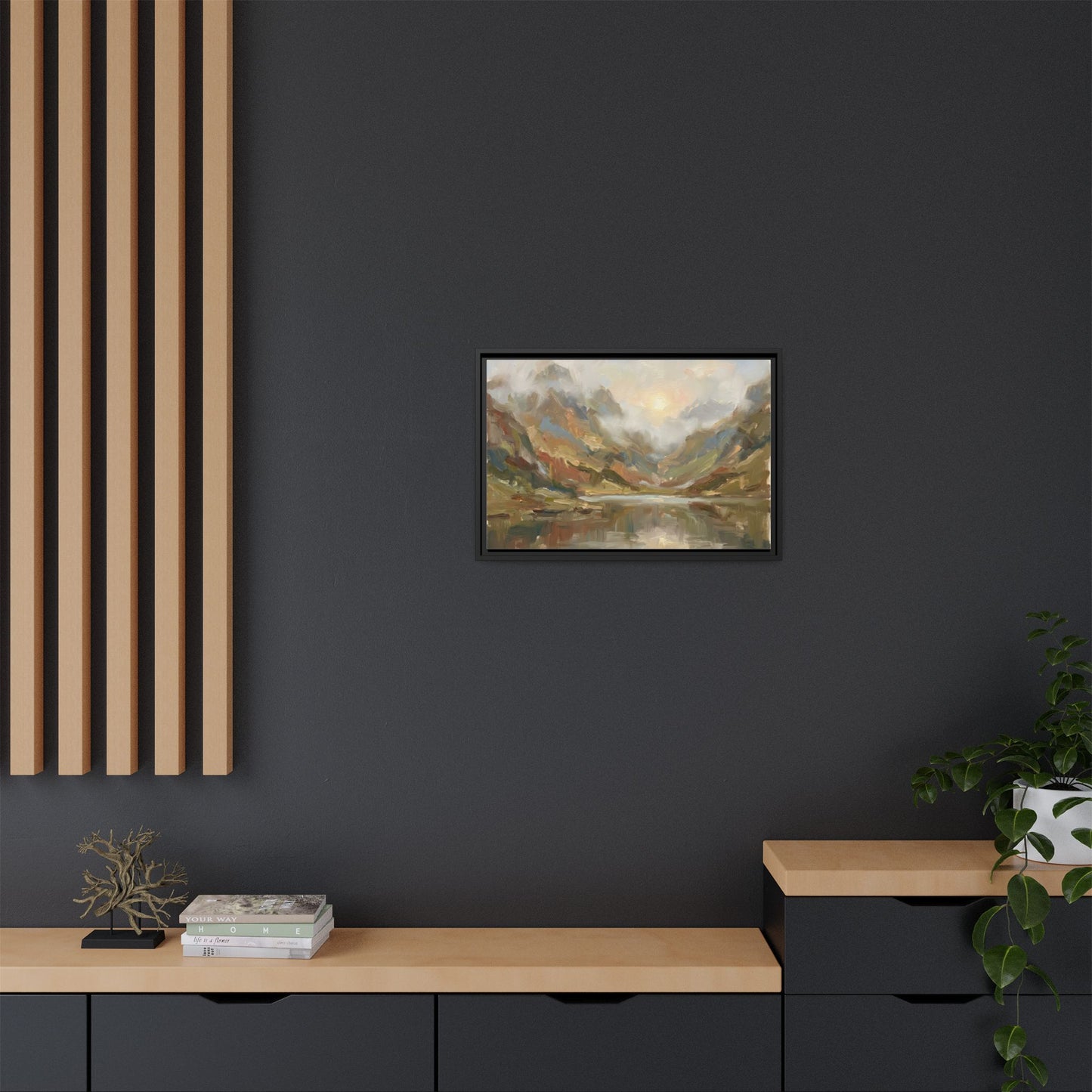 Misty Mountain Lake - Framed Canvas