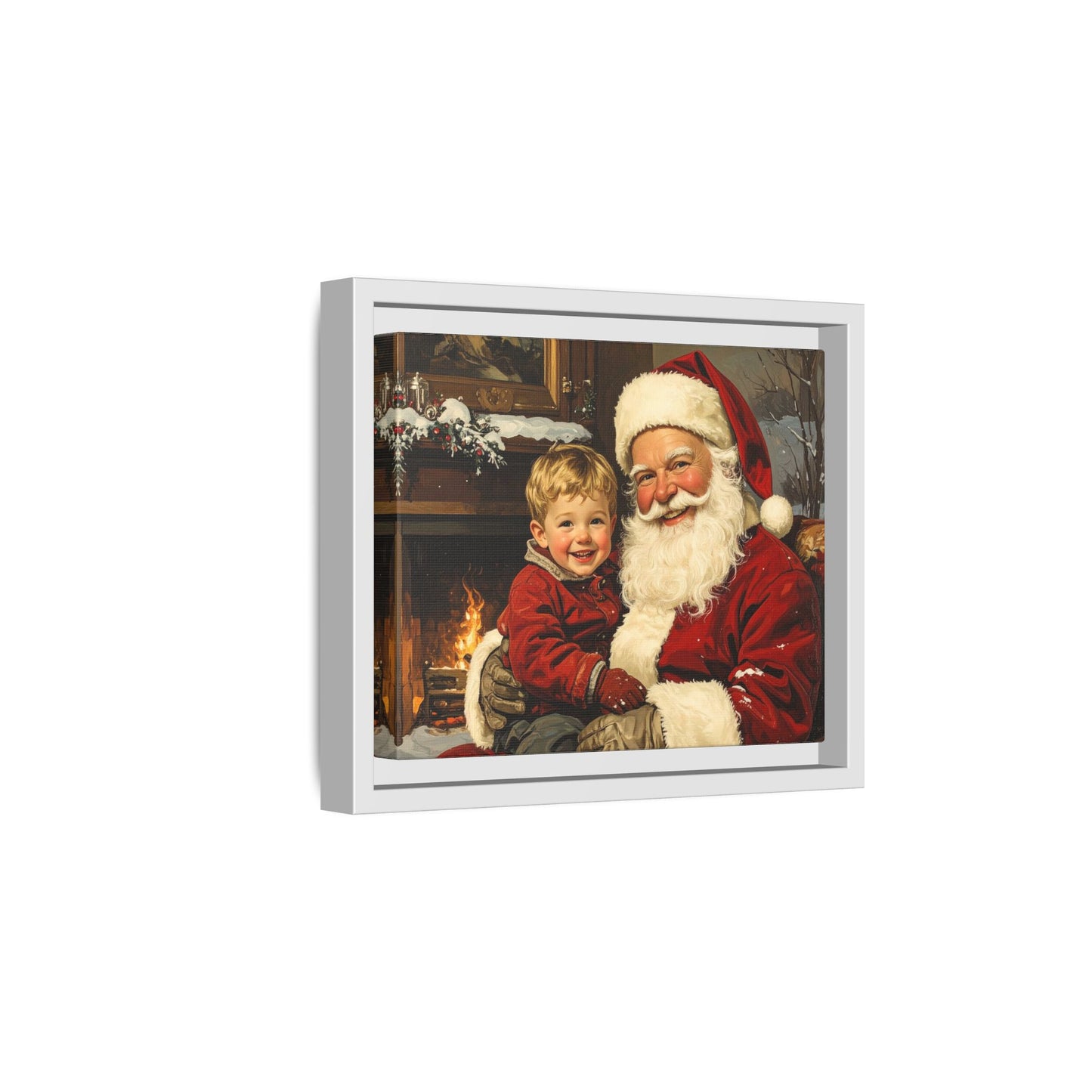 Vintage Santa with Little Boy - Framed Canvas