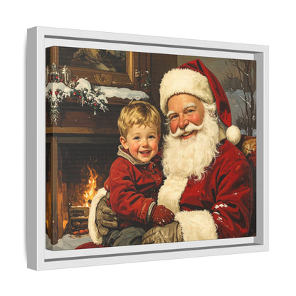 Vintage Santa with Little Boy - Framed Canvas