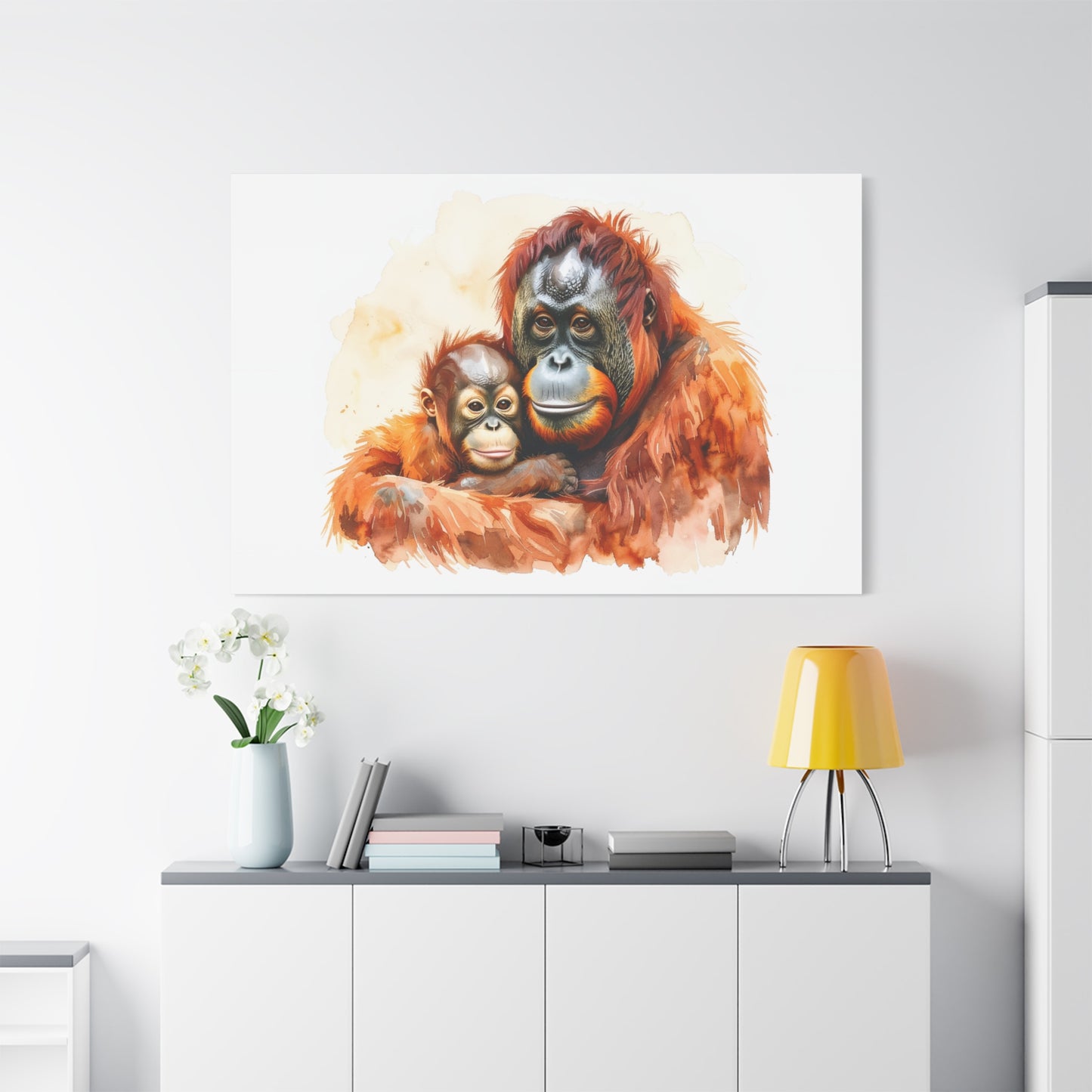 Orangutan and Baby Watercolor Canvas