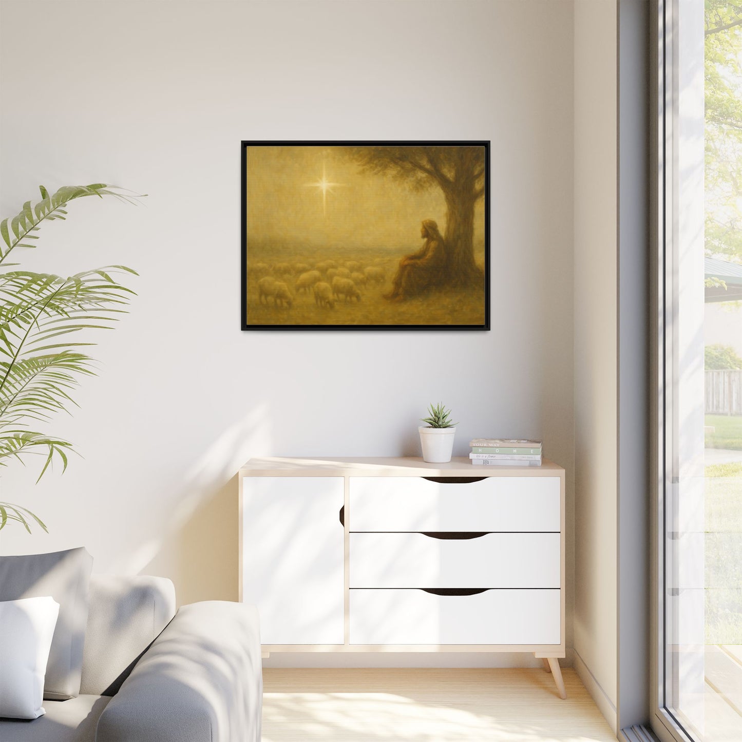 Shepherd In The Field - Framed Canvas