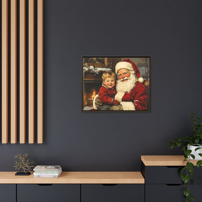 Vintage Santa with Little Boy - Framed Canvas