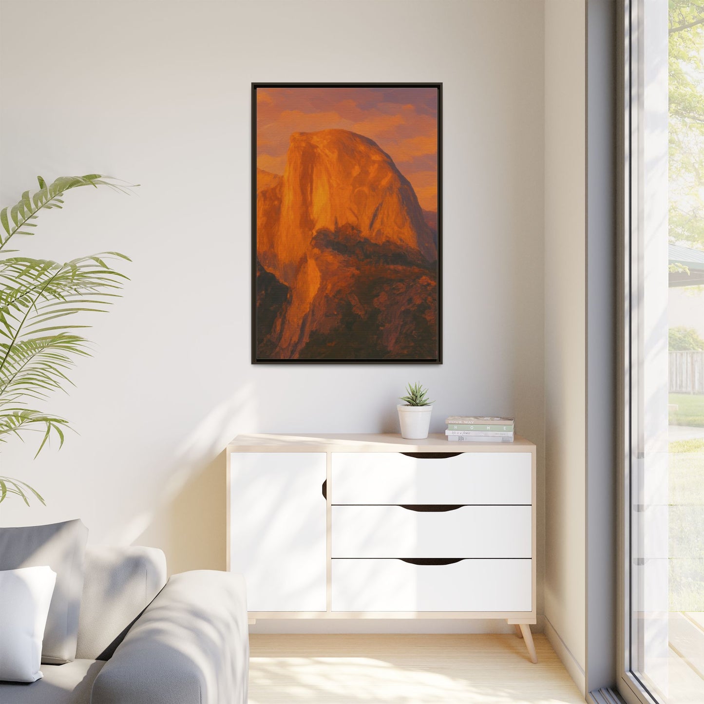 Sunset Over Half Dome - Framed Canvas
