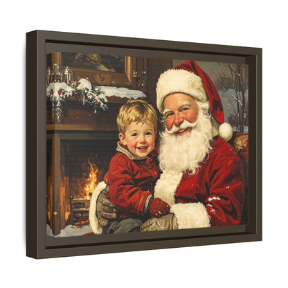 Vintage Santa with Little Boy - Framed Canvas