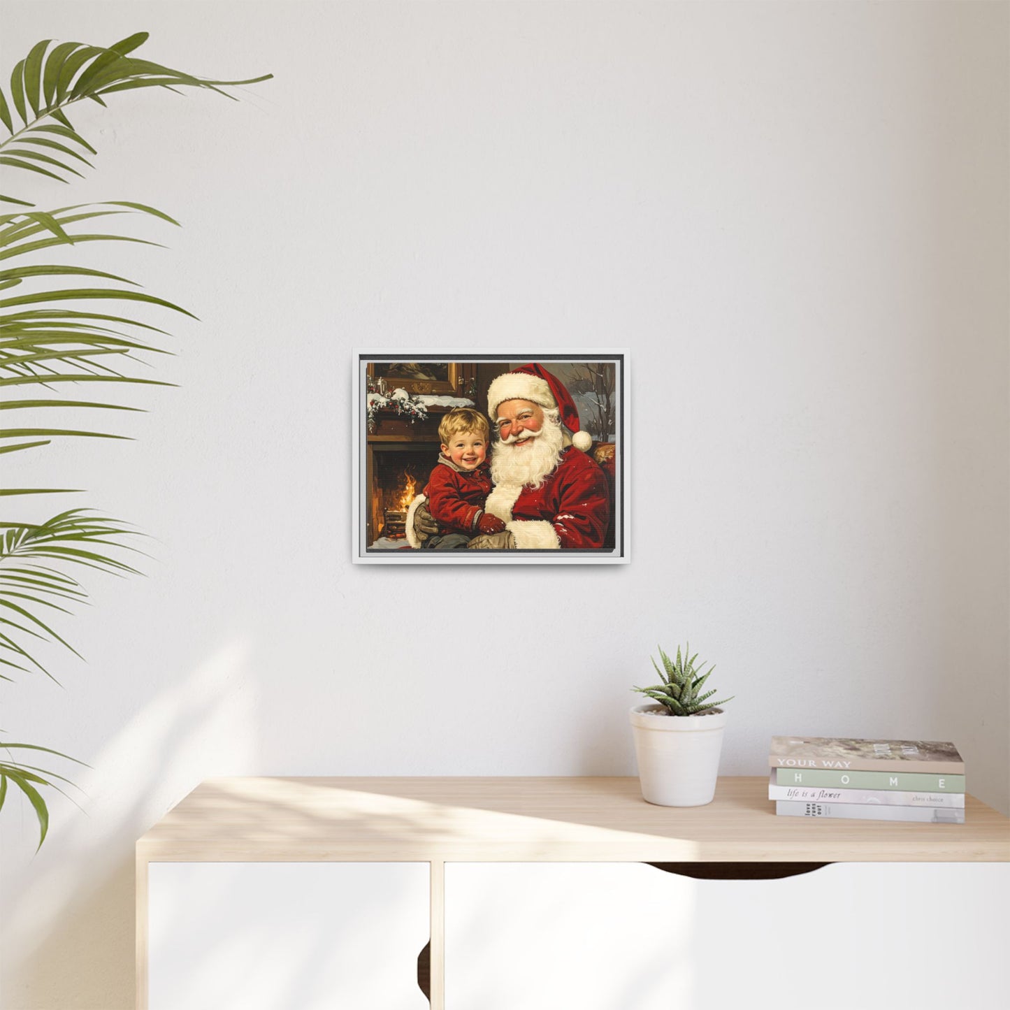 Vintage Santa with Little Boy - Framed Canvas