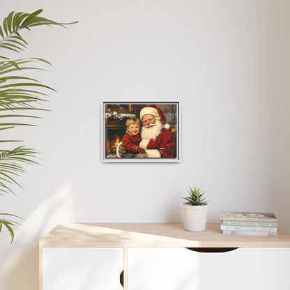 Vintage Santa with Little Boy - Framed Canvas