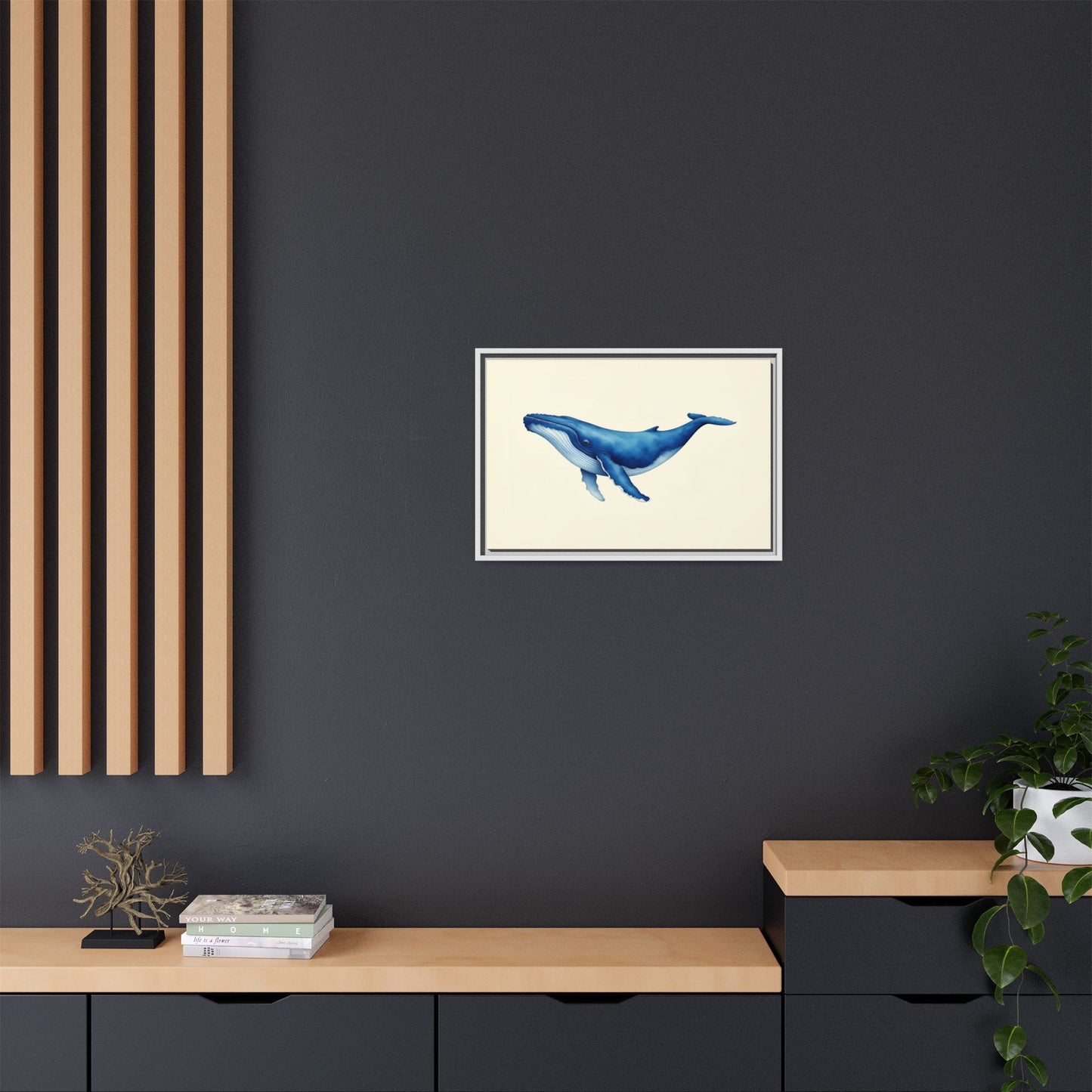 Blue Whale Watercolor - Framed Canvas