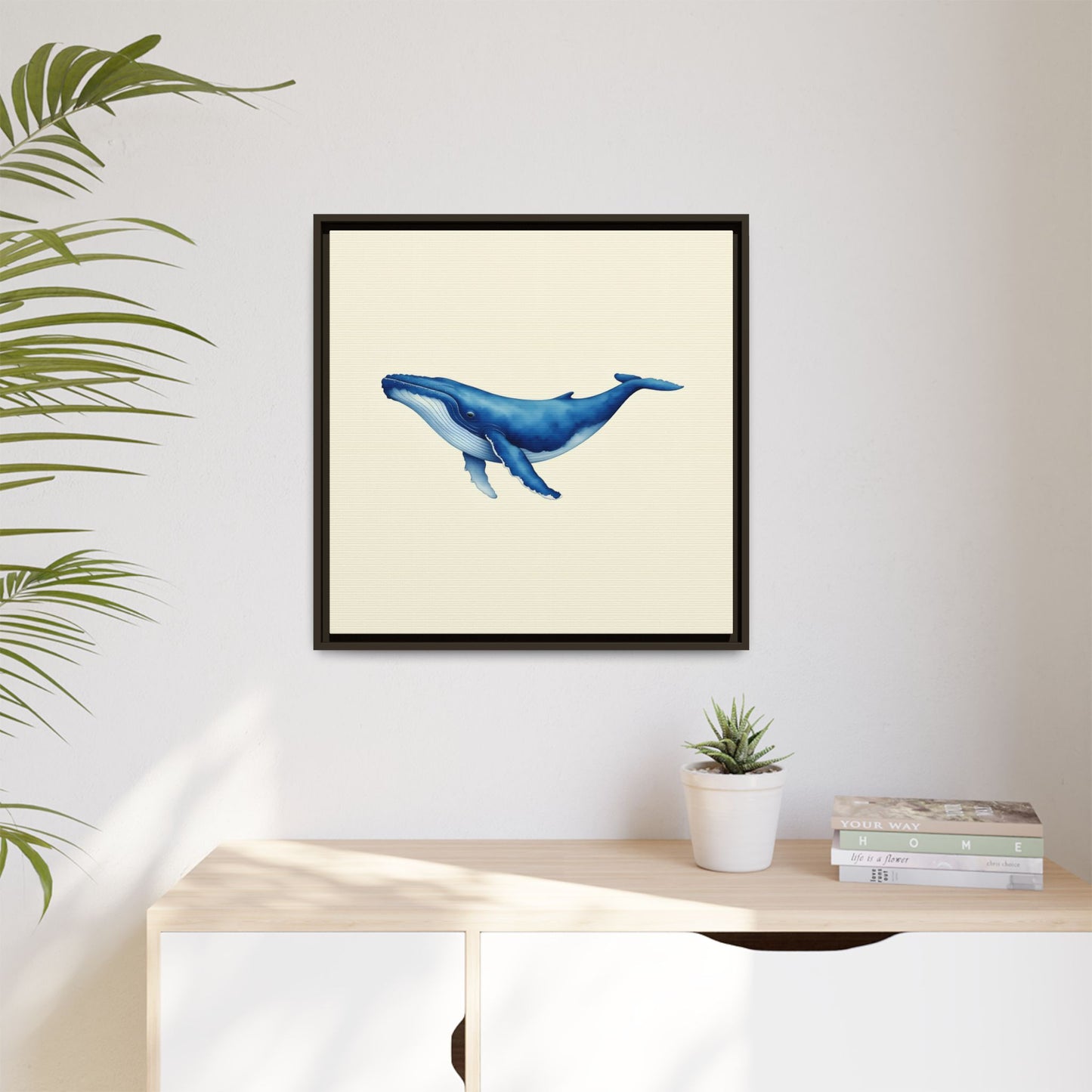 Blue Whale Watercolor - Framed Canvas