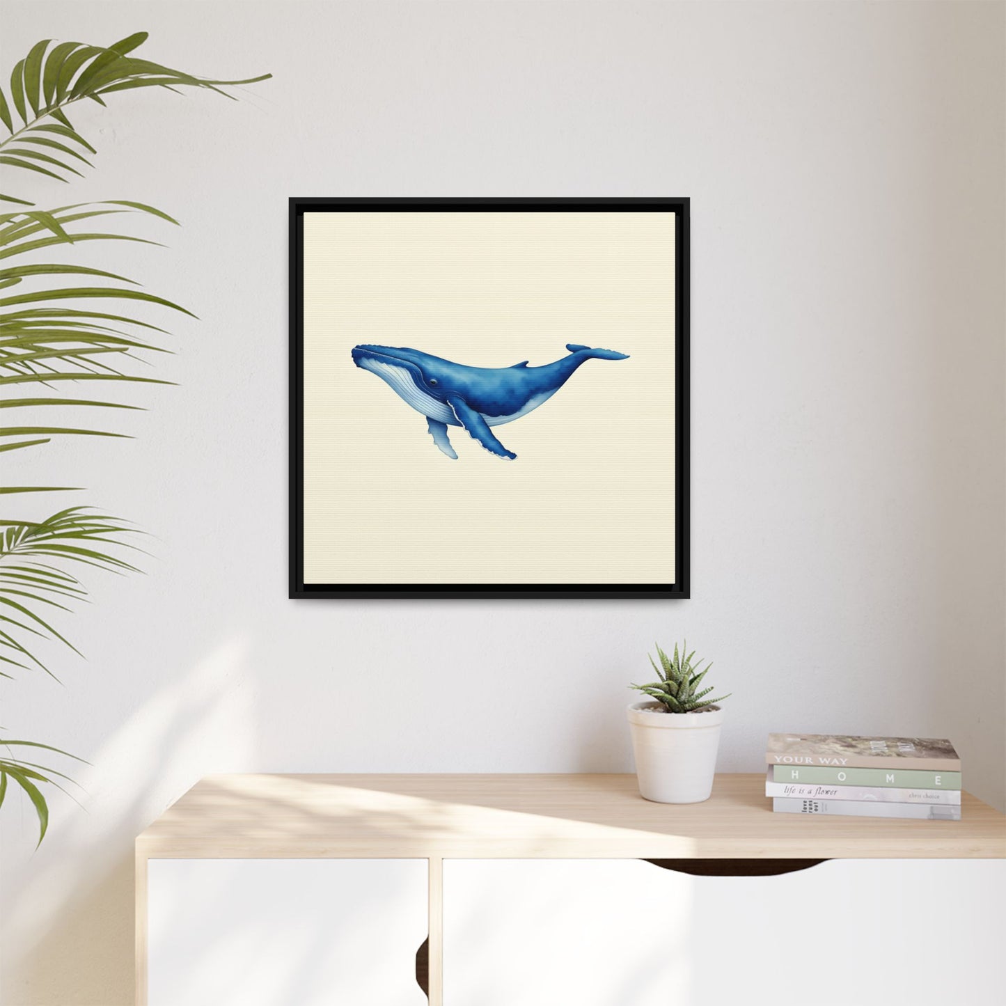 Blue Whale Watercolor - Framed Canvas