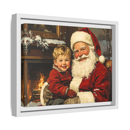 Vintage Santa with Little Boy - Framed Canvas