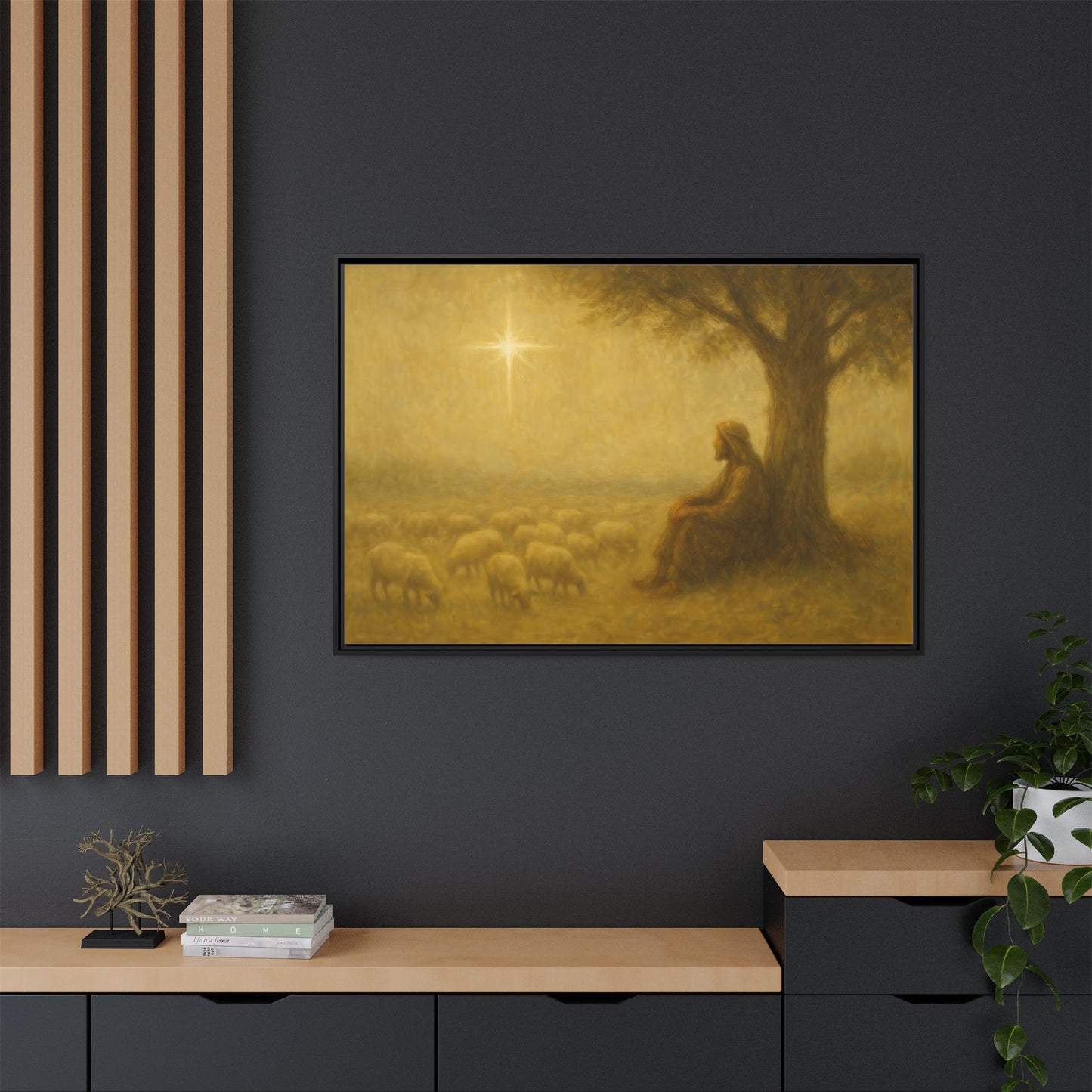 Shepherd In The Field - Framed Canvas