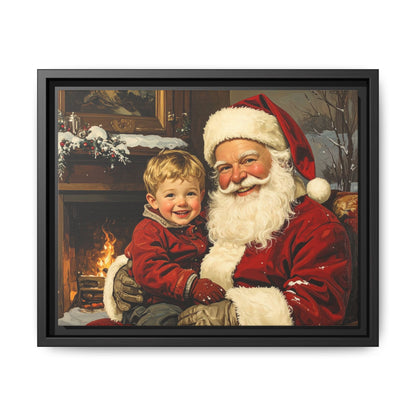 Vintage Santa with Little Boy - Framed Canvas
