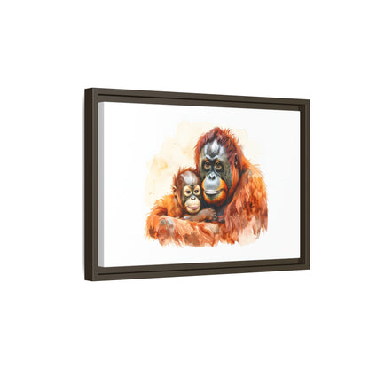 Orangutan and Baby Watercolor - Framed Canvas