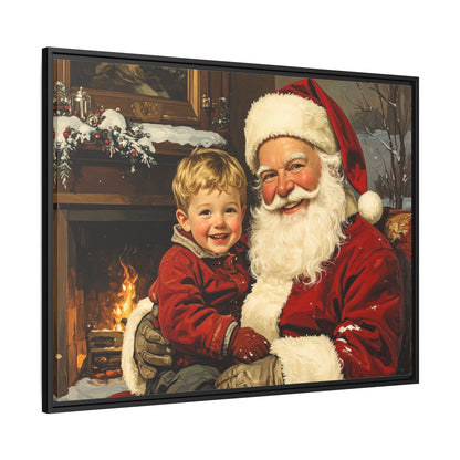 Vintage Santa with Little Boy - Framed Canvas