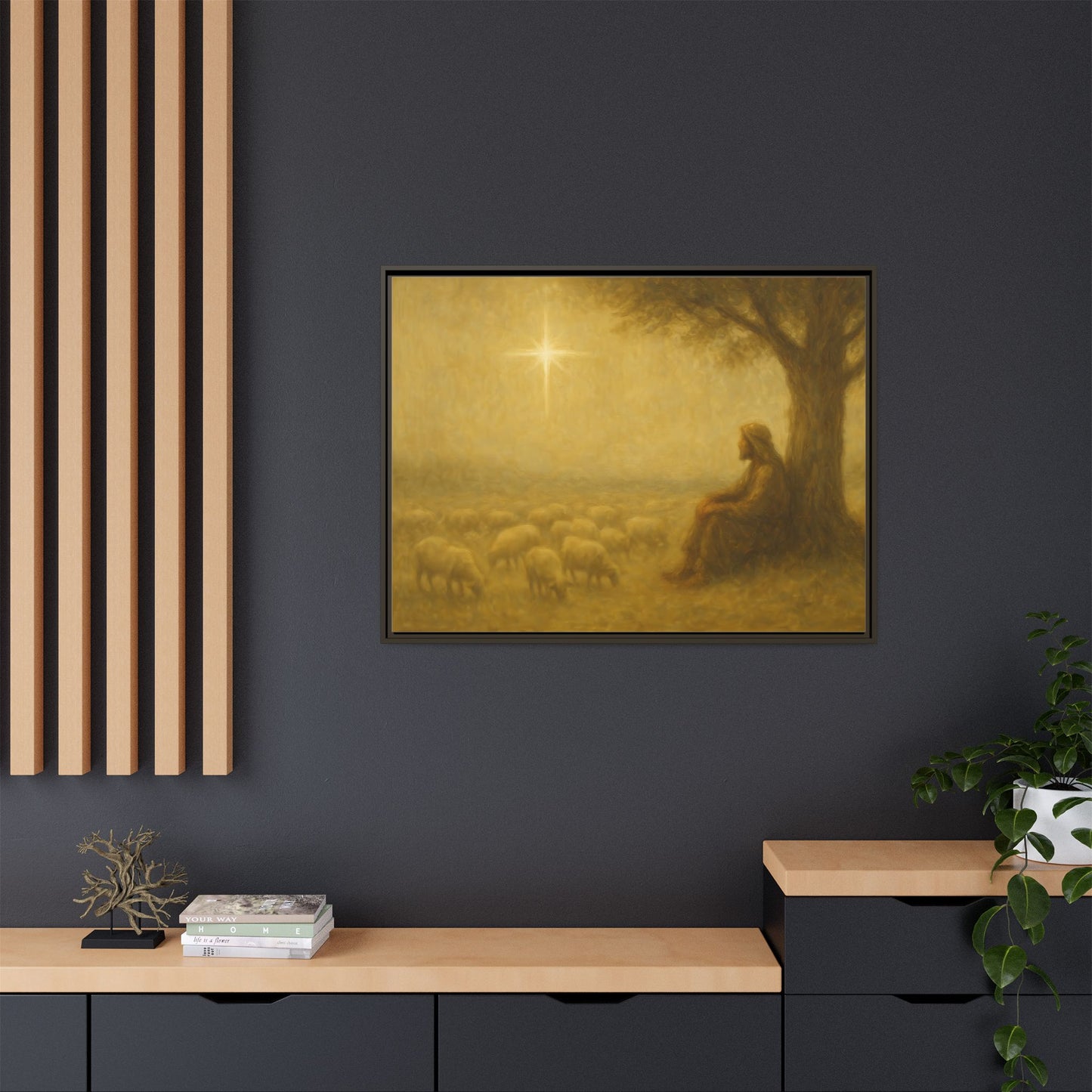 Shepherd In The Field - Framed Canvas