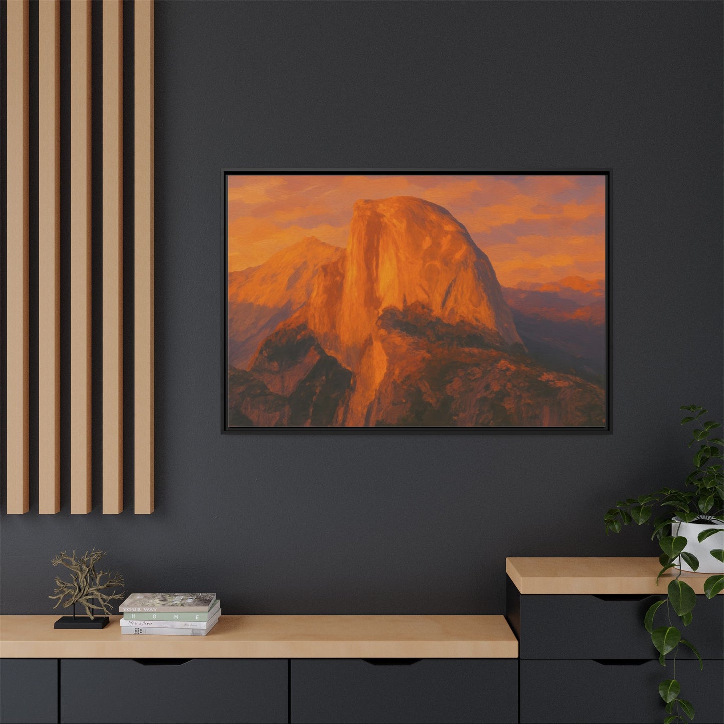 Sunset Over Half Dome - Framed Canvas