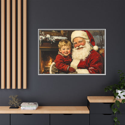 Vintage Santa with Little Boy - Framed Canvas