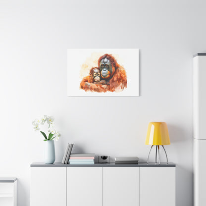 Orangutan and Baby Watercolor Canvas