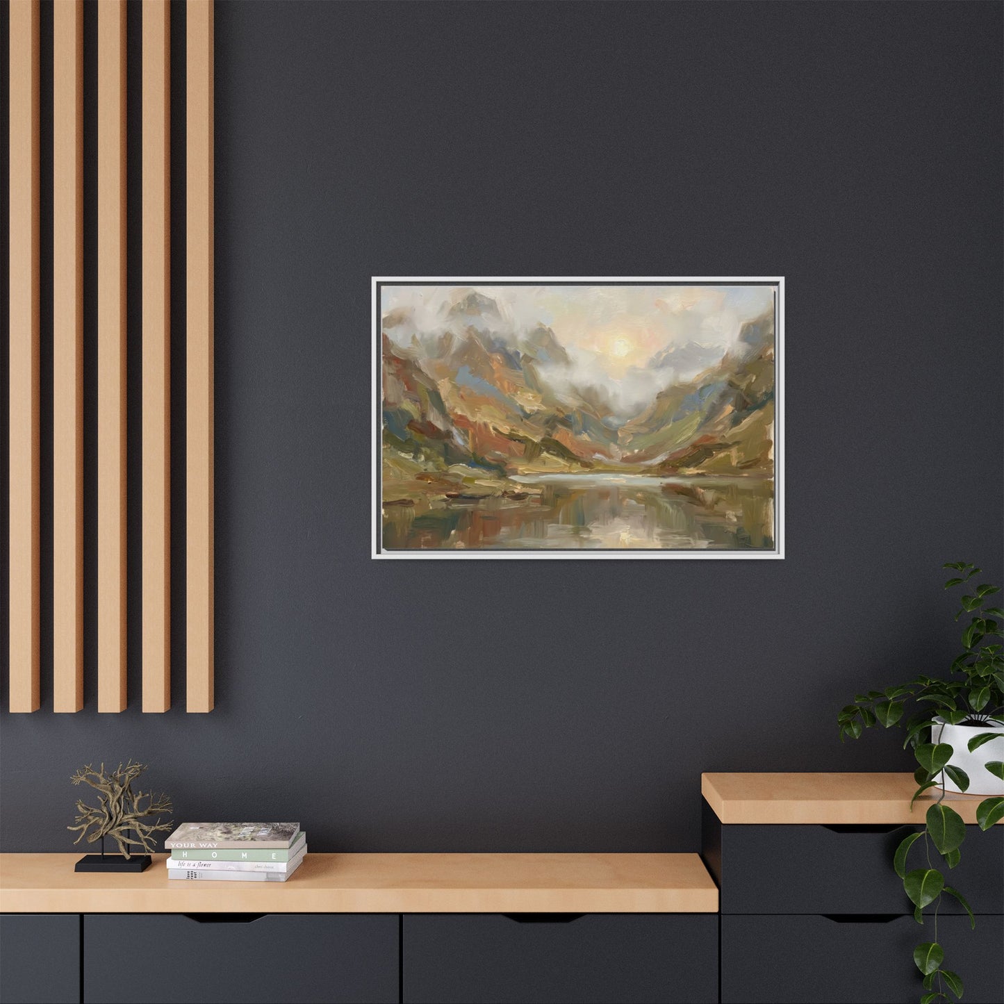 Misty Mountain Lake - Framed Canvas