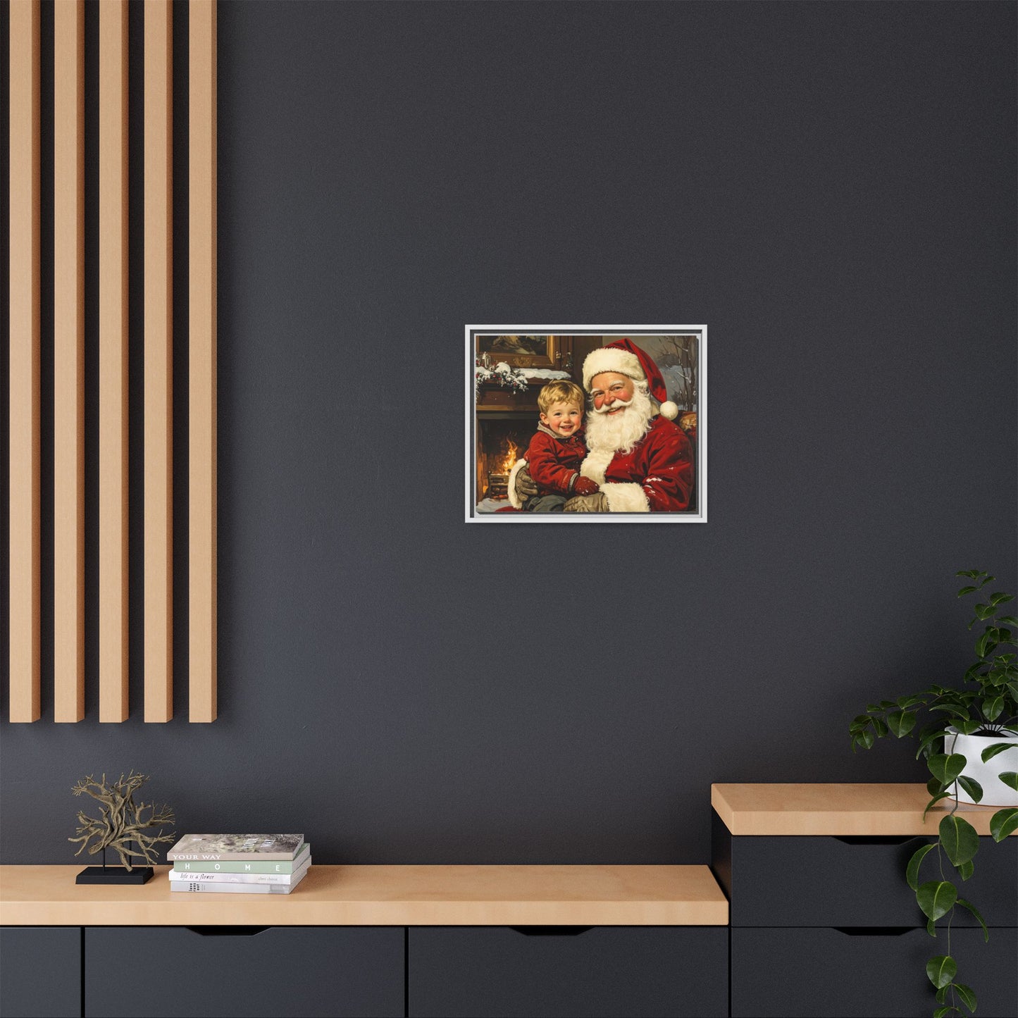 Vintage Santa with Little Boy - Framed Canvas