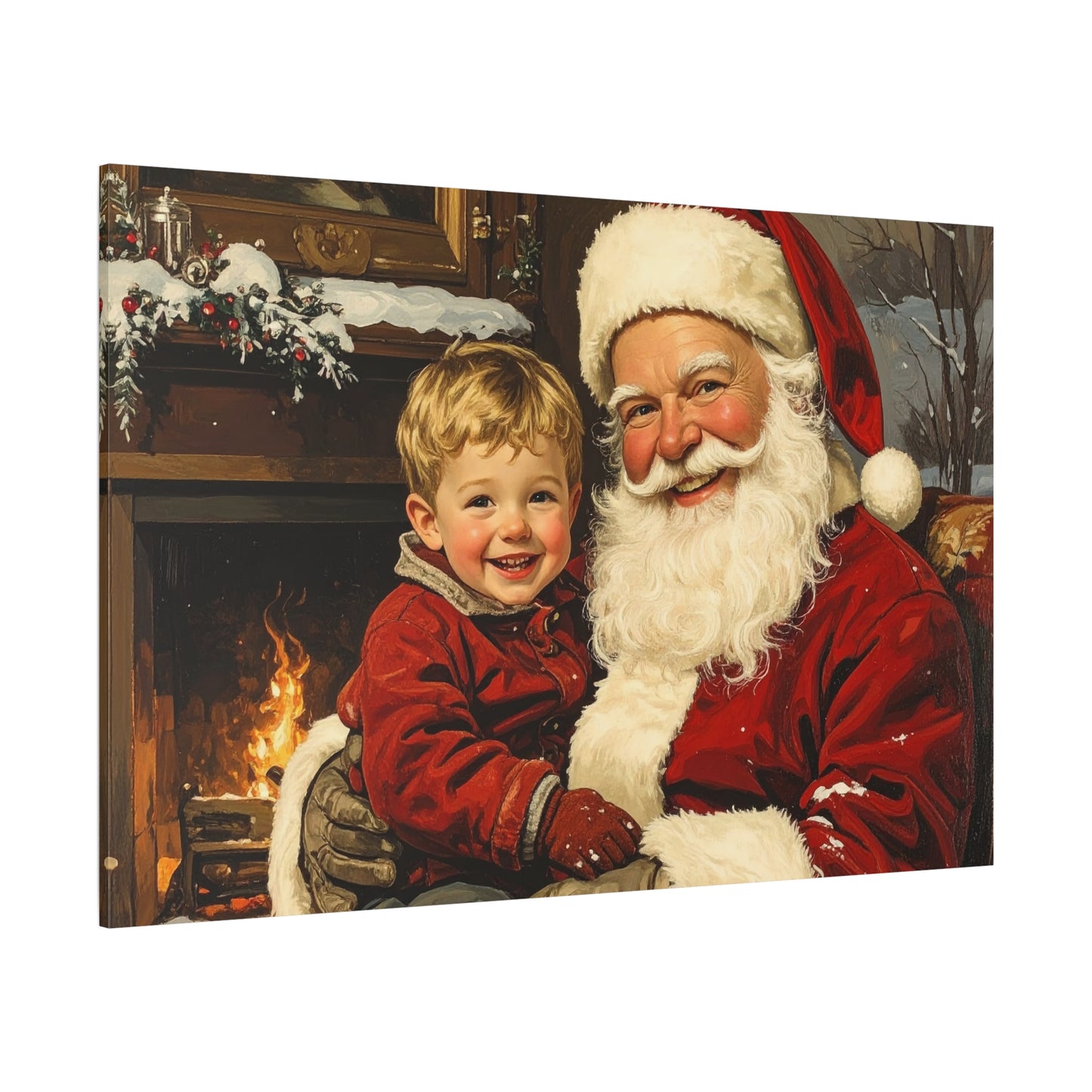 Vintage Santa with Little Boy - Canvas