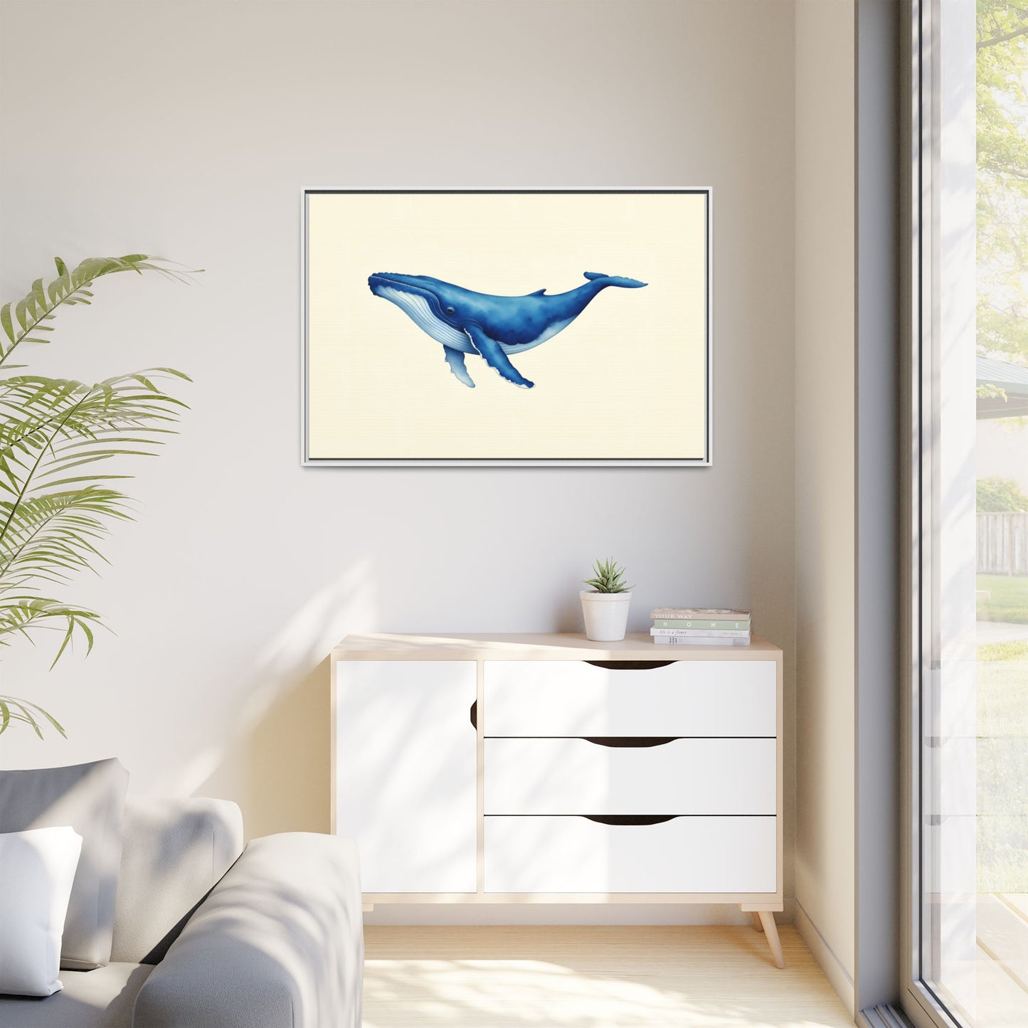 Blue Whale Watercolor - Framed Canvas