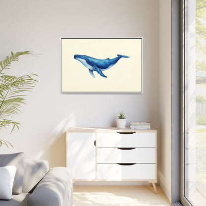 Blue Whale Watercolor - Framed Canvas